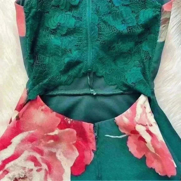 City Triangles Y2K Flare Green & Pink Floral Open Back Mini Dress - Picture 9 of 11